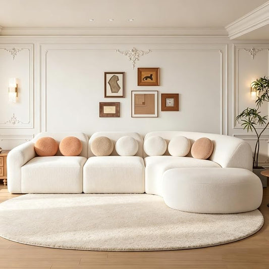 Merax Modern Curved Sectional Sofa with Ottoman, Couch 4-Piece Set High-Density Compressed Sponge, Fully Assembled, Right Hand Facing, Plush Deep Seat for Living Room, Lounge, Apartment, Beige
