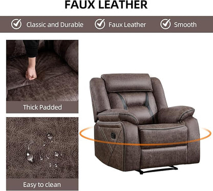 EBELLO Faux Leather Manual Recliner Chair, Modern Design Single Reclining Sofa Chair with Comfortable Armrest and Backrest, Furniture for Living Room, Bedroom, Grey