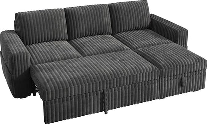HONBAY Modular Sectional Sofa with Pull Out Bed,Corduroy L Shaped Sleeper Sofa with Storage, Sectional Couches for Living Room,Dark Grey