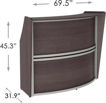 Linea Italia Curved Modern Office Desk Easy to Assembly Single Unit Reception Counter for Lobby, Salon, 70" x 27", Mocha
