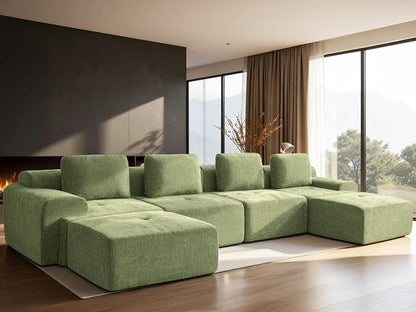 159" U-Shaped Modular Sectional Sofa, Oversized Boneless Cloud Couch for Living Room with Extra Deep Seat & High Back, Tool-Free No Assembly, Soft Chenille (Olive Green, 159 inch-U shaped（4+2）)