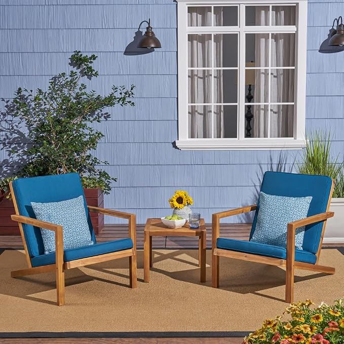Patio Chat Set, Leah 3-Piece Outdoor Conversation Furniture Set with Chairs and Table for Garden Backyard Porch Deck Balcony Patio Lounge Seating Area