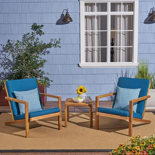 Patio Chat Set, Leah 3-Piece Outdoor Conversation Furniture Set with Chairs and Table for Garden Backyard Porch Deck Balcony Patio Lounge Seating Area
