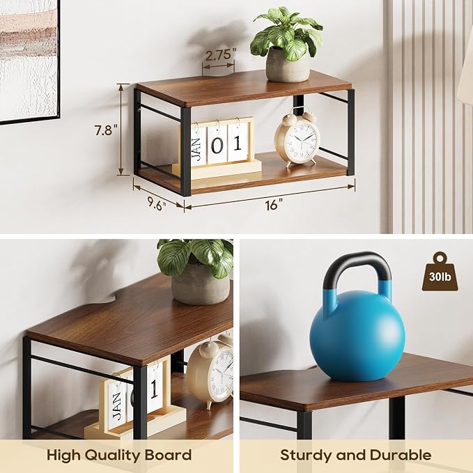 Floating Nightstand Wall Shelf, Wood Bedside Shelf Wall Mounted Nightstand Set of 2, Floating Bedside Table for Bedroom, Living Room, Bathroom, Kitchen, Office (Vintage Brown)