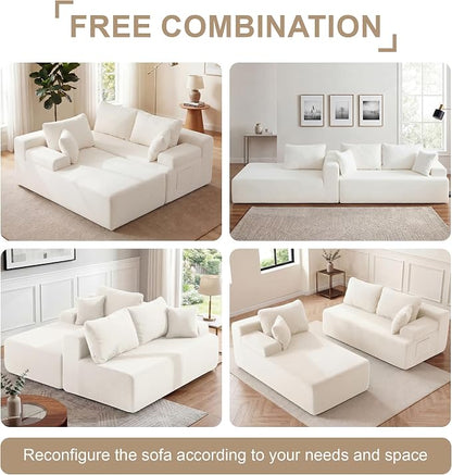 Hobestluk Modular Sectional Sofa Couches L-Shape Couch 3 Seat Modular Sofa Memory Foam Sectional Couches for Living Room, Cloud Couch with Oversized Chaise (White Smooth, 108", Left Hand Facing)