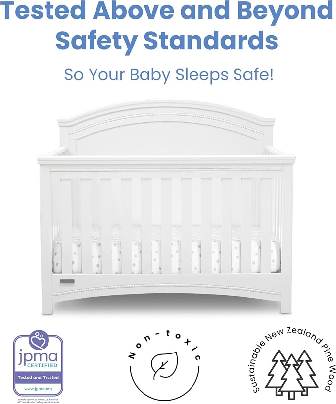 Simmons Kids SlumberTime Emma 4-in-1 Convertible Baby Crib N More - Greenguard Gold Certified, Bianca White
