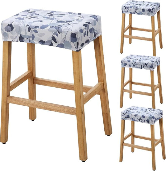 YISUN Stool Covers Rectangle - 4 Pack Stretch Waterproof Saddle Seat Cover Counter Bar Stools Bar Chairs Covers Kitchen Island Chairs Cushion Protector (4, F-Grey White)