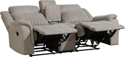 Lexicon Manual Double Reclining Loveseat, Polished Microfiber Manual Wall Hugger Loveseat Recliner for Living Room, Center Storage Console/Cup Holders, Easy Assembly, Dove