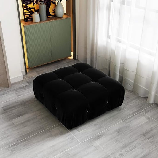 Modern Velvet Sectional Sofa, L Shape Minimalist Modular 4-Seater Sofa for Living Room Office Apartment (Ottoman/Black)
