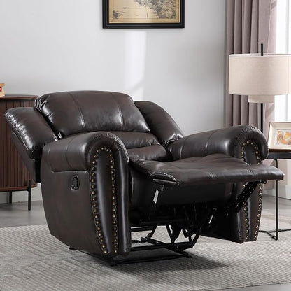 CANMOV Leather Recliner Chair Set of 2, Classic and Traditional Manual Recliner Chair with Comfortable Arms and Back,Manual Single Recliner Sofa for Living Room, Dark Brown