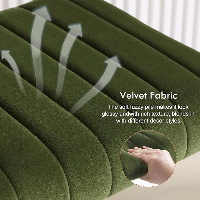 ONEVOG Mid Century Modern Dining Chairs Set of 2, Green Velvet Kitchen Chairs with Tufted Backs, Upholstered Wide Seat, Armless Cantilevered Chairs with Metal Legs for Kitchen Living Room