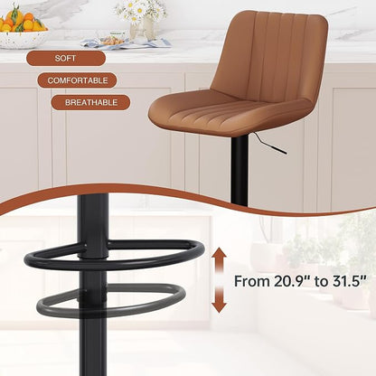 JAMFLY Modern Leather Bar Stools – Swivel & Height-Adjustable Bar Chairs with Footrest, Ergonomic Design for Kitchen Island, Home & Commercial Bar – Set of 6, Brown