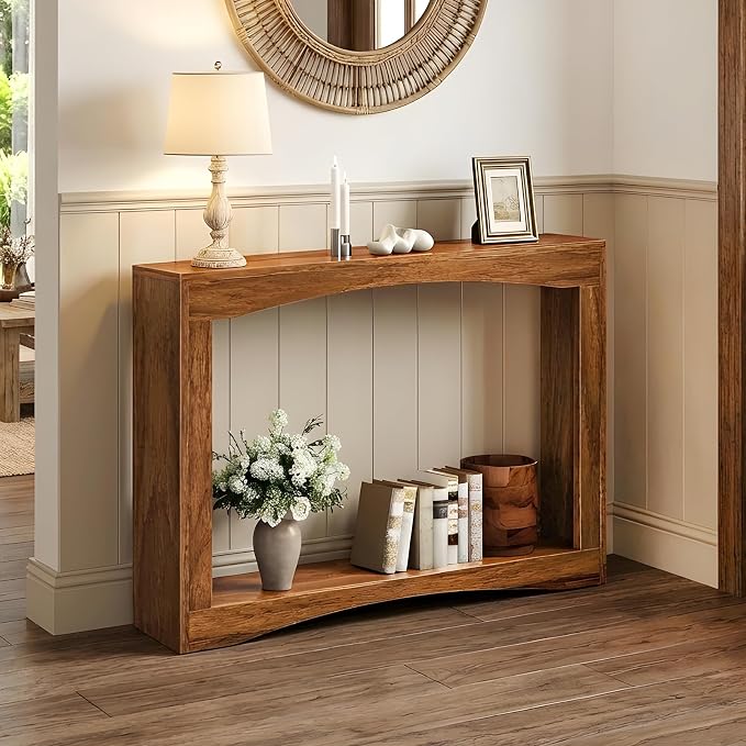 YATINEY Narrow Console Table, 5.9'' Thin Entryway Table, Behind Couch Table for Small Spaces, Small Farmhouse Hallway Table, for Living Room, Hallway, Foyer, Reddish Brown CT19WL