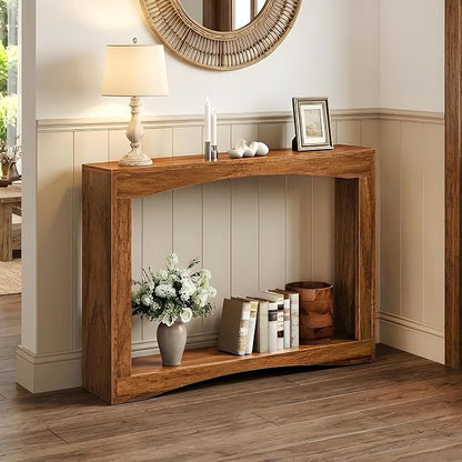 YATINEY Narrow Console Table, 5.9'' Thin Entryway Table, Behind Couch Table for Small Spaces, Small Farmhouse Hallway Table, for Living Room, Hallway, Foyer, Reddish Brown CT19WL