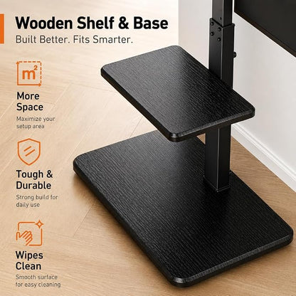 Perlegear Floor TV Stand with Power Outlet, Universal TV Stand for 32-75 inch TVs up to 110 lbs, Height Adjustable Standing TV Mount, Tall TV Mount with Wood Base, Max VESA 600x400mm, PGFS06