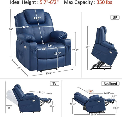 MCombo Power Lift Recliner Chair for Elderly 7516(Blue, Large) | Heat and Massage, USB& Type C Charging Port, FSC Certified