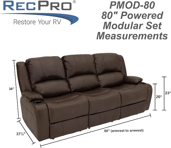 RecPro RV Recliner Charles 80" Powered Triple Wall Hugger | Drop Down Console | RV Furniture with Upgraded 2023 Fabric (Chestnut)