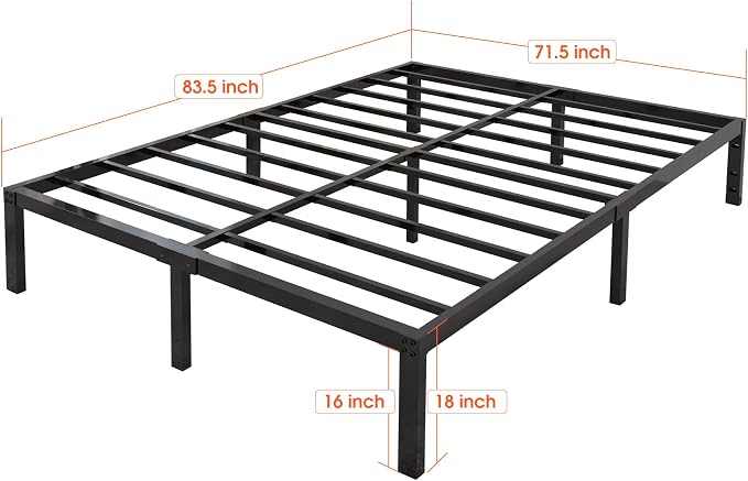 yookare 18 Inch Tall 3500lbs Heavy Duty Bed Frame Metal Platform/Maximum Storage/Mattress Foundation/Steel Slats Support/Noise Free/Box Spring Replacement,Cal King