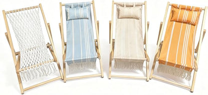 Children’s Vintage Sun Lounger Sling Chair | Wooden Frame with Canvas Fabric | Outdoor Folding Deck Chair for Kids Ages 5+ | Portable & Lightweight for Backyard, Poolside, or Beach (Rope)