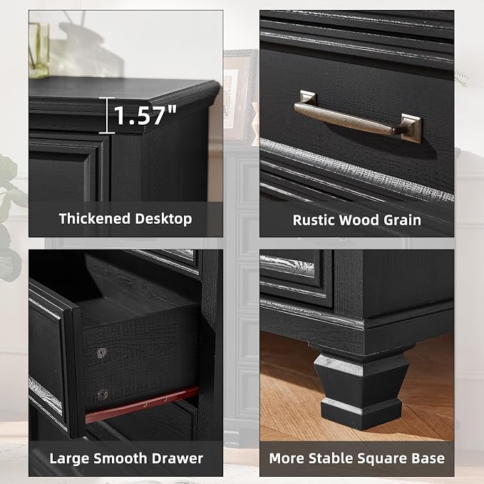 SAVOR LIFE Farmhouse Dresser and Nightstand Sets 2 Piece, 7 Drawer Dresser & 2 Drawer Nightstand Set, Rustic Wood Bedroom Furniture Set for Home, Bedroom, Hallway, Black