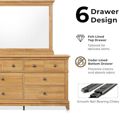 Furniture of America Yardley Farmhouse Solid Wood 5-Piece Bedroom Set with Platform Bed, Felt-Lined Top Drawers on Nightstands and Dresser with Mirror, Box Spring Needed, King, Natural Oak