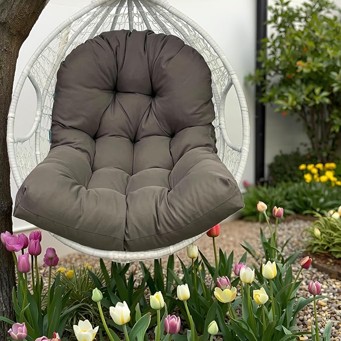 Outdoor Egg Chair Cushions Waterproof for Hammock Chair,U Shaped Outdoor Hanging Egg Chair Swing Pad with Ties for Patio Porch Garden Backyard,Dark Grey,47"*35"