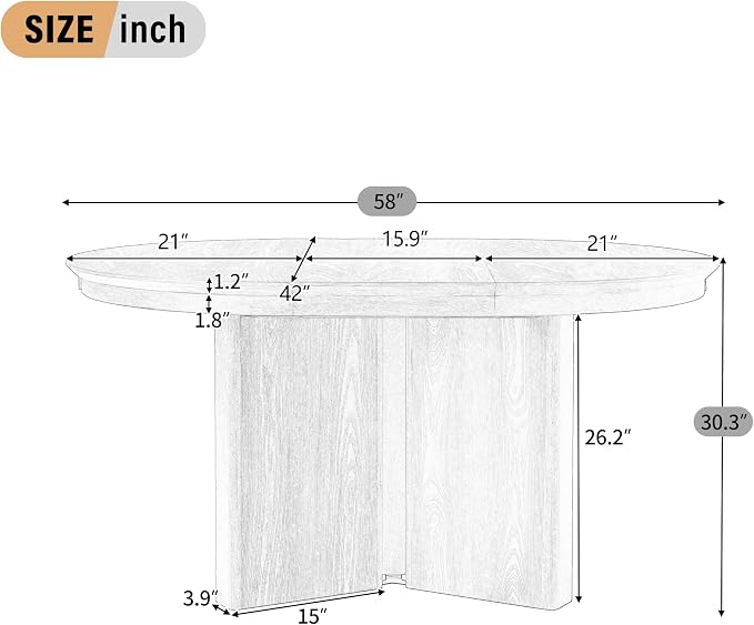 LUMISOL Round Dining Table for 4-6 People, Farmhouse Kitchen Table with Pedestal Base and Adjustable Foot Pads, Oval Extendable Dining Table for Dining Room, Kitchen, Small Space, Natural