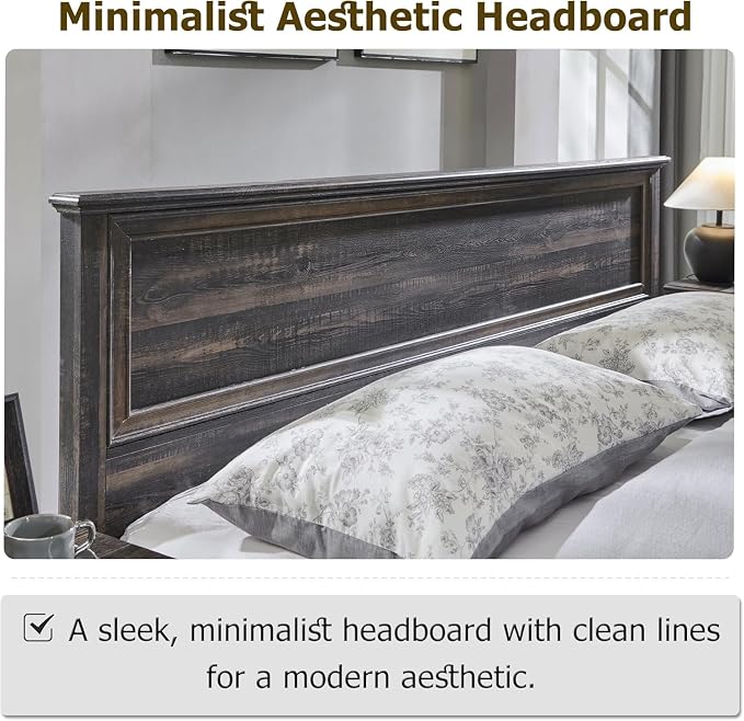 T4TREAM Farmhouse King Bed with Headboard and Storage Bench, Rustic Wood Platform Bed with 80" Storage Chest w/ 4 Large Drawer (Dark Rustic Oak)