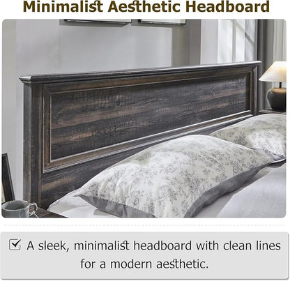 T4TREAM Farmhouse King Bed with Headboard and Storage Bench, Rustic Wood Platform Bed with 80" Storage Chest w/ 4 Large Drawer (Dark Rustic Oak)