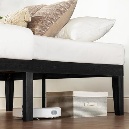 Mellow Naturalista Classic 16 Inch Solid Wood Platform Bed with Wooden Slats, Black, Queen