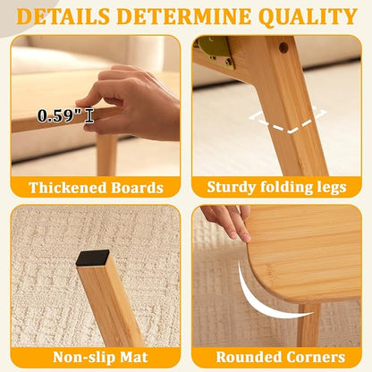 Baveke Folding Coffee Table- Foldable Floor Tables, Mid Century Coffee Table for Living Room, Small Coffee Tables Solid Wood Japanese Low Table for Sitting on Floor, No Assembly, 47.2''-Natural