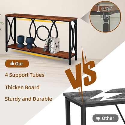 HOMISSUE Sofa Console Table, Rustic Console Table with Faux Marbled Tabletop, Engineered Wood Entryway Tables with 2 Tier Storage, Narrow Sofa Table for Living Room, Hallway (55 Inch, Rustic Brown)