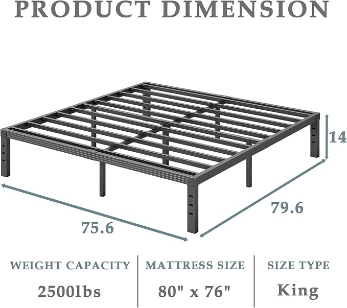 FSCHOS 14 Inch Metal Platform King Size No Box Spring Needed, Heavy Duty Bed Frame Easy Assembly, Noise Free, Black