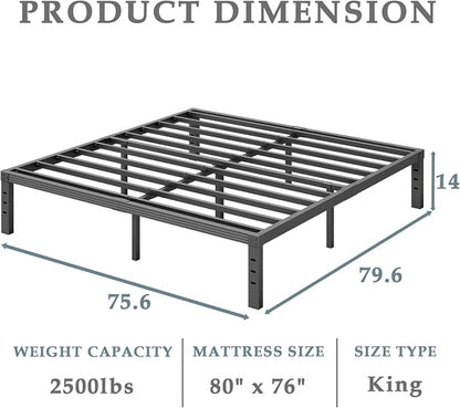 FSCHOS 14 Inch Metal Platform King Size No Box Spring Needed, Heavy Duty Bed Frame Easy Assembly, Noise Free, Black