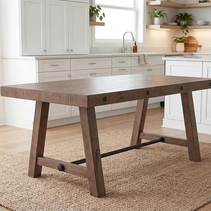 chairus 59'' Farmhouse Dining Table, Solid Wood Rustic Kitchen Table with Metal Stretcher, Large Rectangular Wooden Dining Room Table for Living Room/Home Office, Easy Assembly, Walnut