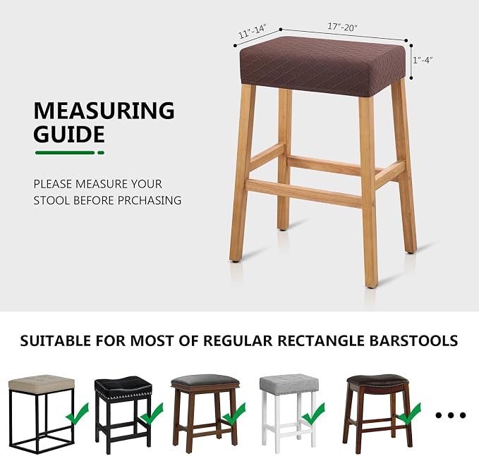 YISUN Stool Covers Rectangle - 2 Pack Stretch Waterproof Saddle Seat Cover Counter Bar Stools Bar Chairs Covers Kitchen Island Chairs Cushion Protector