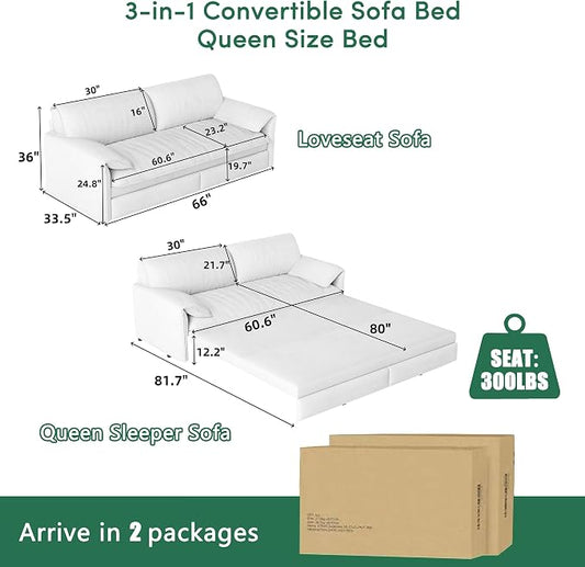 63.8" Sofa Bed Queen Size, Pull Out Couch Bed, 3-in-1 Convertible Sleeper Sofa with Side Pocket, Modern Velvet Futon Couch for Living Room, Small Space, Apartment, Bedroom, Green
