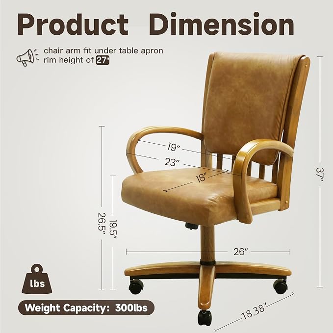 Chromcraft Ashen Vale Swivel Dining Chairs with Casters, Set of 2 – Luxury Upholstered Kitchen & Dining Room Chairs with Arms, Ergonomic Tilt & Swivel Comfort - CM1777