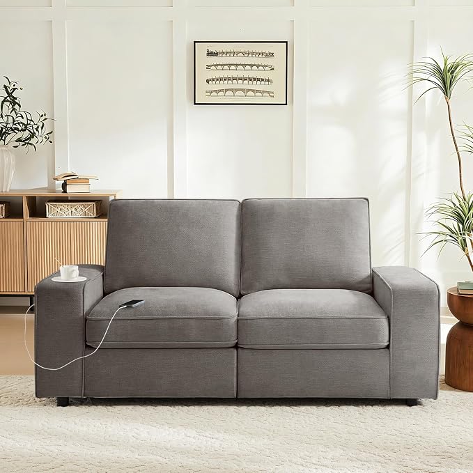 Waxberry 71" Chenille Loveseat Sofa Couch for Living Room with Seat Storage, Modern 2-Seater Deep Seat Sofa with Side Pockets & Type-C/USB Ports, Detachable Backrest for Office, Apartment (Grey)