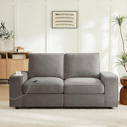 Waxberry 71" Chenille Loveseat Sofa Couch for Living Room with Seat Storage, Modern 2-Seater Deep Seat Sofa with Side Pockets & Type-C/USB Ports, Detachable Backrest for Office, Apartment (Grey)