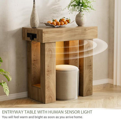 Unikito 32" Entryway Table with Socket and Sensor Light, Narrow Console Table with Storage Behind Couch, Farmhouse Entryway Table for Hallway, Behind the Couch, Living Room, Foyer