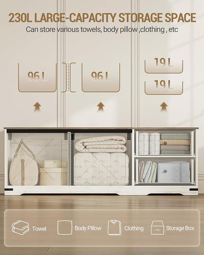 Hzuaneri Storage Chest, 58" Extra Large Storage Bench with Double Drawers, Farmhouse Style Wooden Chest Bench with Barn Door, Large Trunk for Living Room, Bedroom, or Entryway, Antique White SB15114X