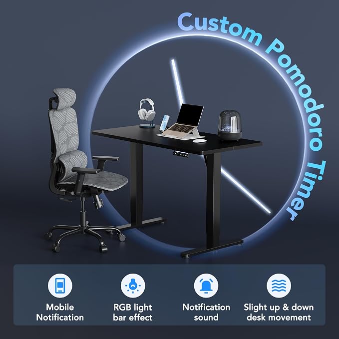 HUANUO 32" AI Smart Standing Desk with App-Synced Sedentary Reminders, Electric Height Adjustable Desk with Body-Data Ergonomic Presets, Voice Control Alexa/Google/Siri, 3 Memory Settings Table, Black