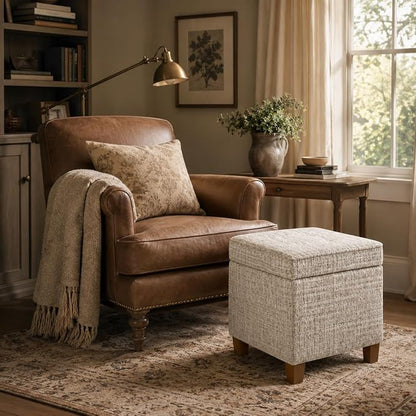 HomePop 18" Square Tufted Storage Ottoman - Cream Textural Woven
