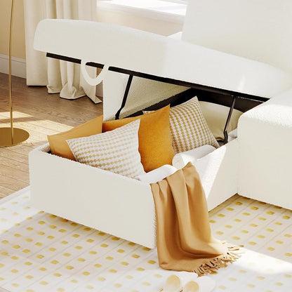 PaPaJet Sofa Bed, Sleeper Sofa with Storage Chaise, L Shaped Sofa with Pull Out Bed, Oversized Sofas for Living Room-White Boucle