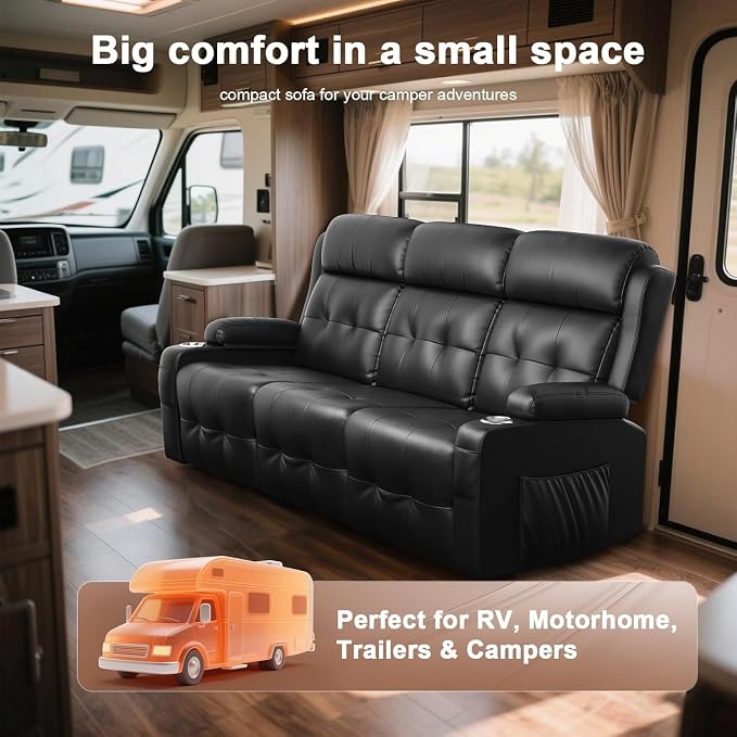 Recliner Sofa, Massage Reclining 3 Seater Sofa Sets Heavy Weight Capacity, RV Loveseat Couch Clearance with Storage, Cup Holders, Wall Hugger Recliners for Living Room & RV Campers