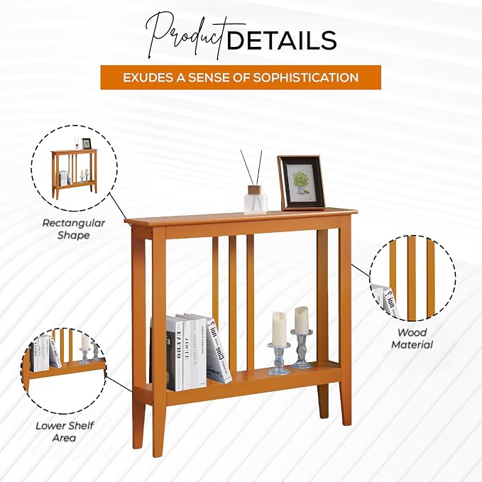 Kings Brand Narrow Console Table w/Storage Shelf, Entryway, Honey Ginger | Narrow Console Table with Storage Shelf – Slim Design Fits Entryways, Hallways, Behind Sofas, Shelf Décor, Books, Essentials