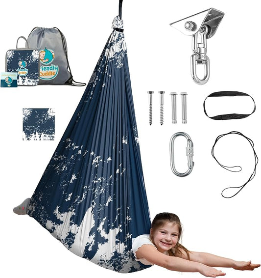 Indoor Sensory Swing for Kids or Outdoor – Holds 300lbs, Double-Layer, & 360° Swivel, Calming Compression Therapy Swing Hammock for Kids & Adults with All Hardware – Sensory-Motor Toys & Gifts