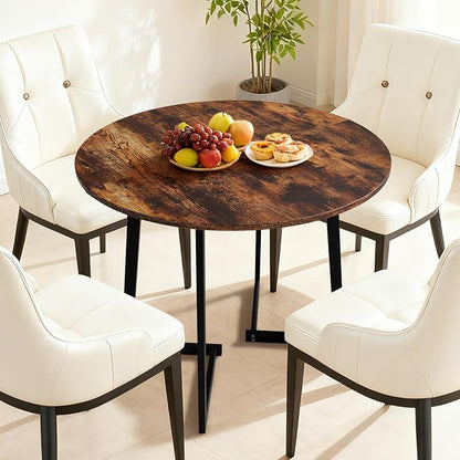 VINGLI Round Dining Table for 2-4, 35in Modern Dining Room Table with Cross Leg, Rustic Brown Wooden Kitchen Table, Space-Saving, Small Space Circle Dinette for Home, Kitchen, Apartment