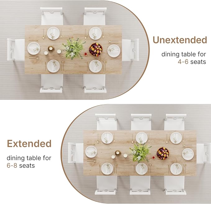 Zevemomo 63"-78.7" Expandable Dining Table for 4-8, Extendable Dining Room Table, Space-Saving Kitchen Table Equipped with an Expandable Slide Track, Tapered U-Shaped Wood Legs for Living Room(Oak)